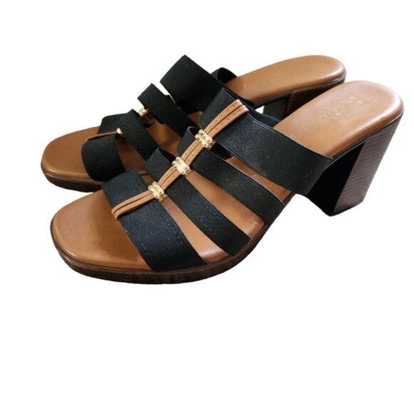 Italian Shoemakers Block heel elastic Sandals Black 10 - Picture 1 of 9